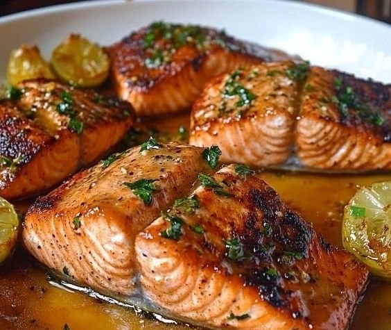 Cajun Honey Butter Salmon fillet garnished with herbs and spices