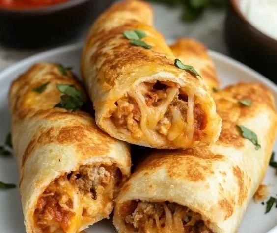 Delicious cheesy taco sticks served with dipping sauce on a plate