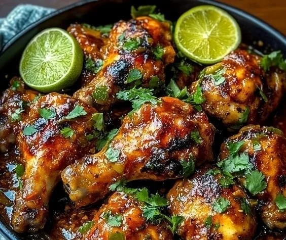 Grilled Chili Lime Chicken garnished with fresh lime and cilantro.