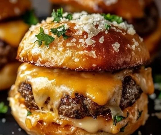 Garlic Parmesan Cheeseburger Bombs ready to be served on a plate.