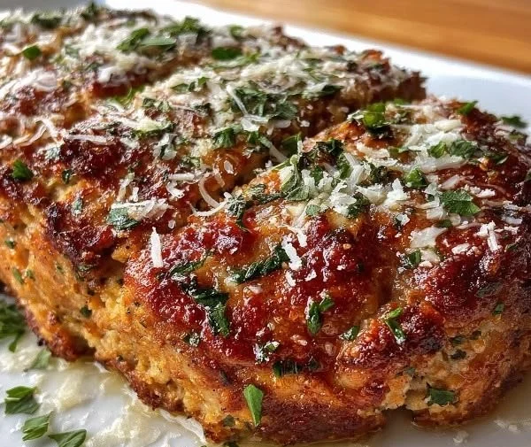Garlic Parmesan Chicken Meatloaf served with herbs and spices