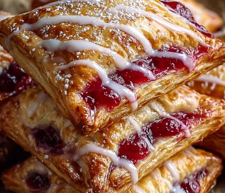 Homemade cherry puff turnovers with flaky pastry and cherry filling